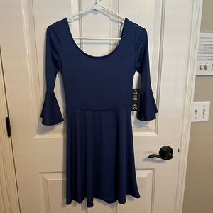 TIMING Fit and Flare Open Back Bow Dress Blue NWT